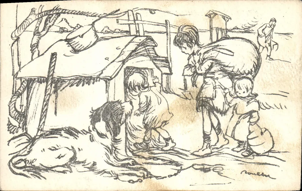 Familie in einer Hütte — Szenen aus dem Leben — Verlag Devambez, Paris, Serie Visé N°7 - Vorderseite