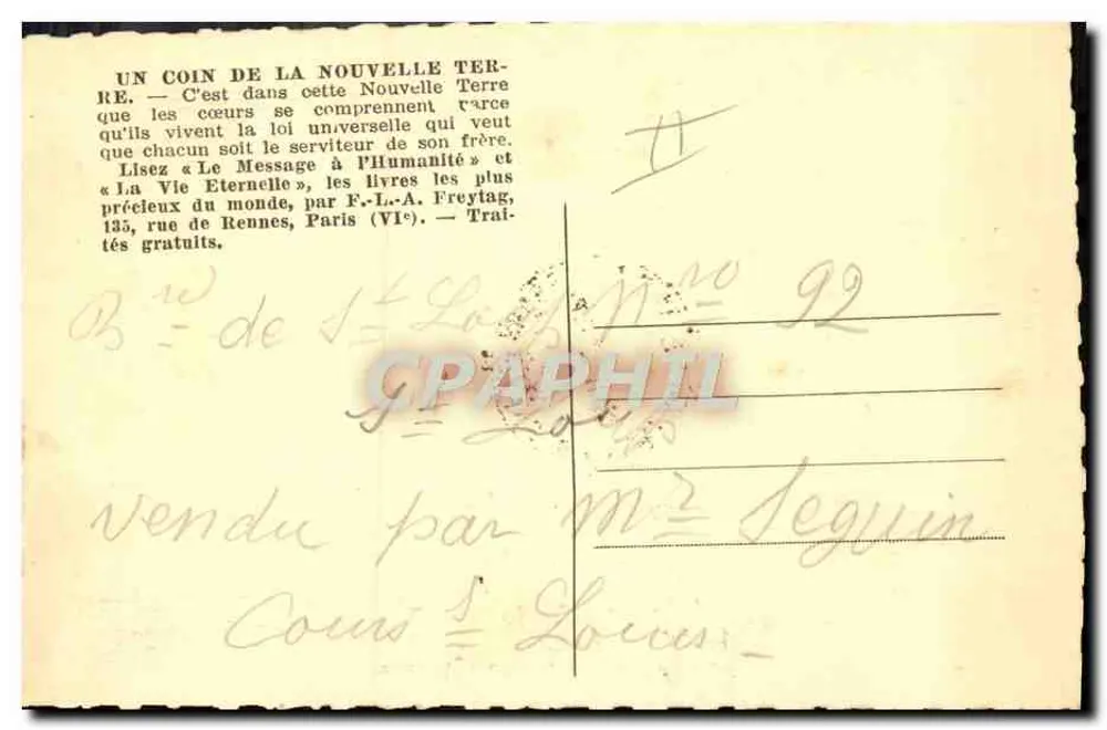 O povo de Deus se ama verdadeiramente — UM CANTO DA NOVA TERRA — editor F.-L.-A. Freytag, Paris (VIe) - Verso