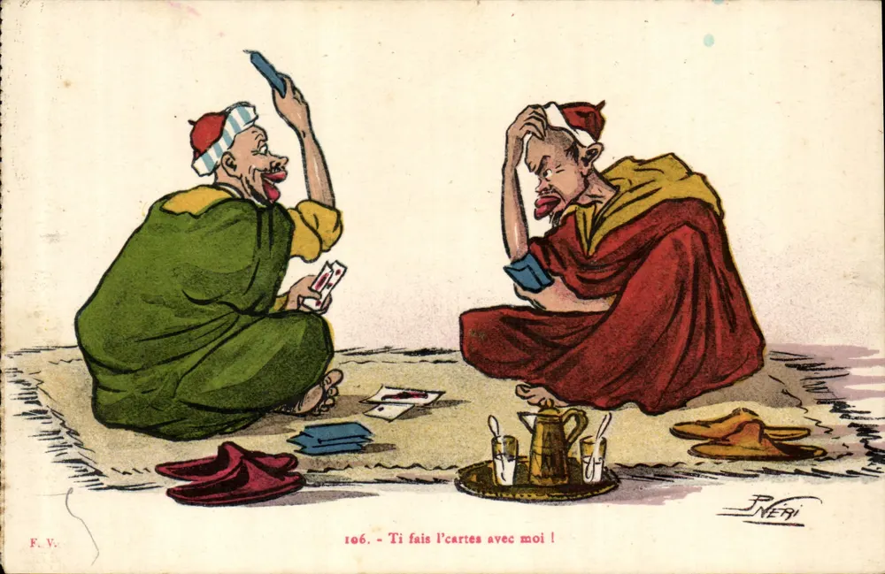 Zwei Männer spielen Karten — Karikatur — F. V. / Pyerri, n° 106 - Vorderseite