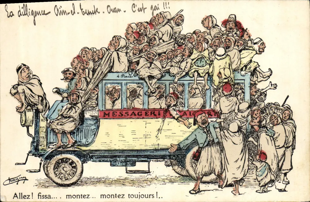 Karikatur eines überfüllten Busses in Ouan — Messagerie Algérie — Zeichnung von Hayry - Vorderseite
