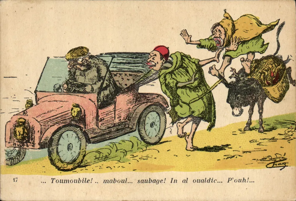 Karikatur eines modernen Fahrzeugs, das die Einwohner Algeriens erschreckt — Chagny, n°17 - Vorderseite