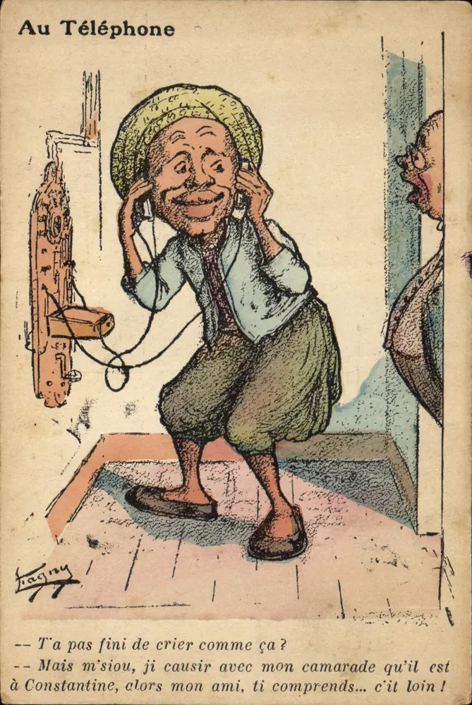Am Telefon — Karikatur eines Mannes, der am Telefon spricht — Verlag Chagny, Serie nicht sichtbar - Vorderseite