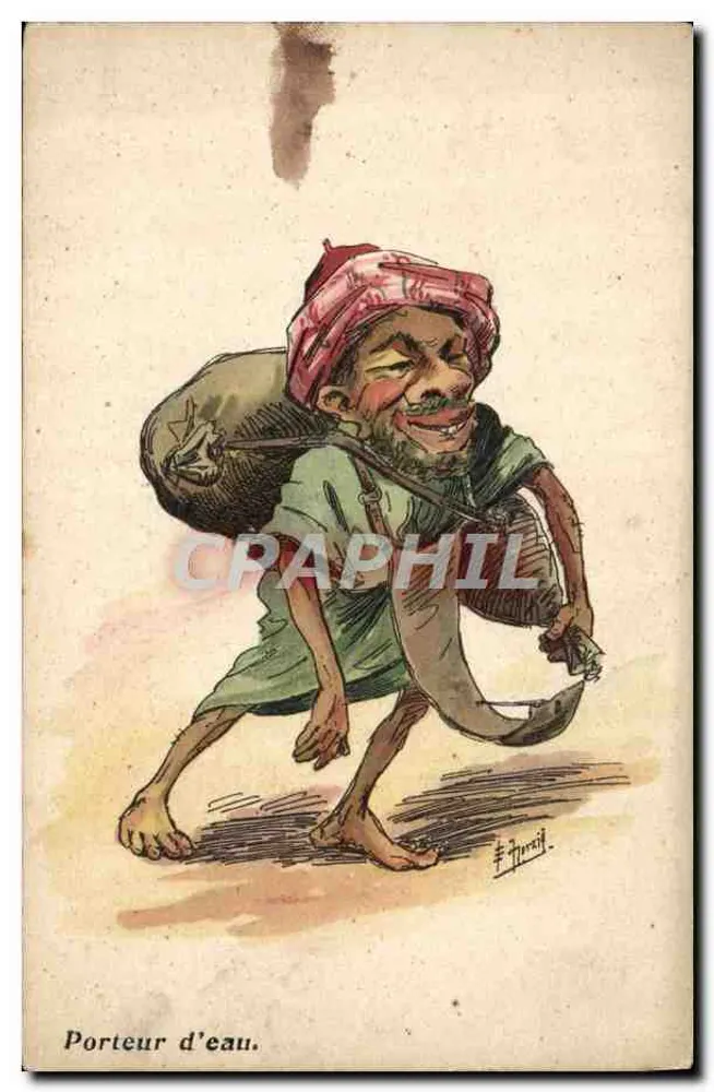 Wasserträger — Karikatur — Signiert Apprait - Vorderseite