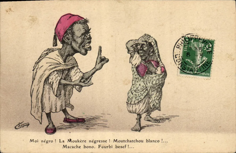Koloniale satirische Szene — Karikatur zweier Personen — Verleger L. Ohagny, Dossin, Alger - Vorderseite