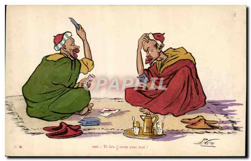 Zwei Männer spielen Karten — P. Néthi, n° 106 - Vorderseite