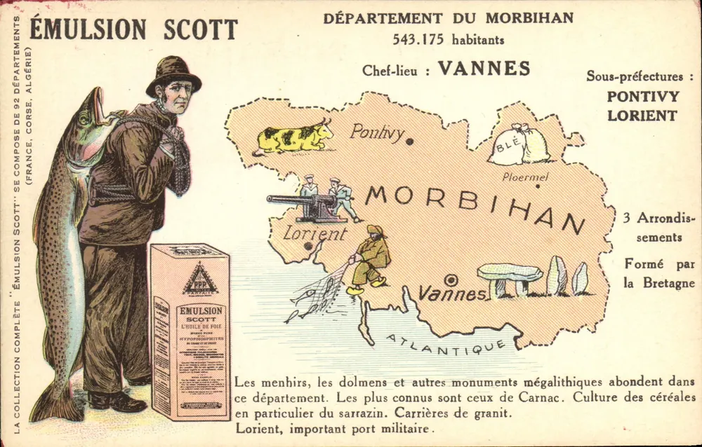 Departement Morbihan — illustrierte geografische Karte — Scott Emulsion - Vorderseite