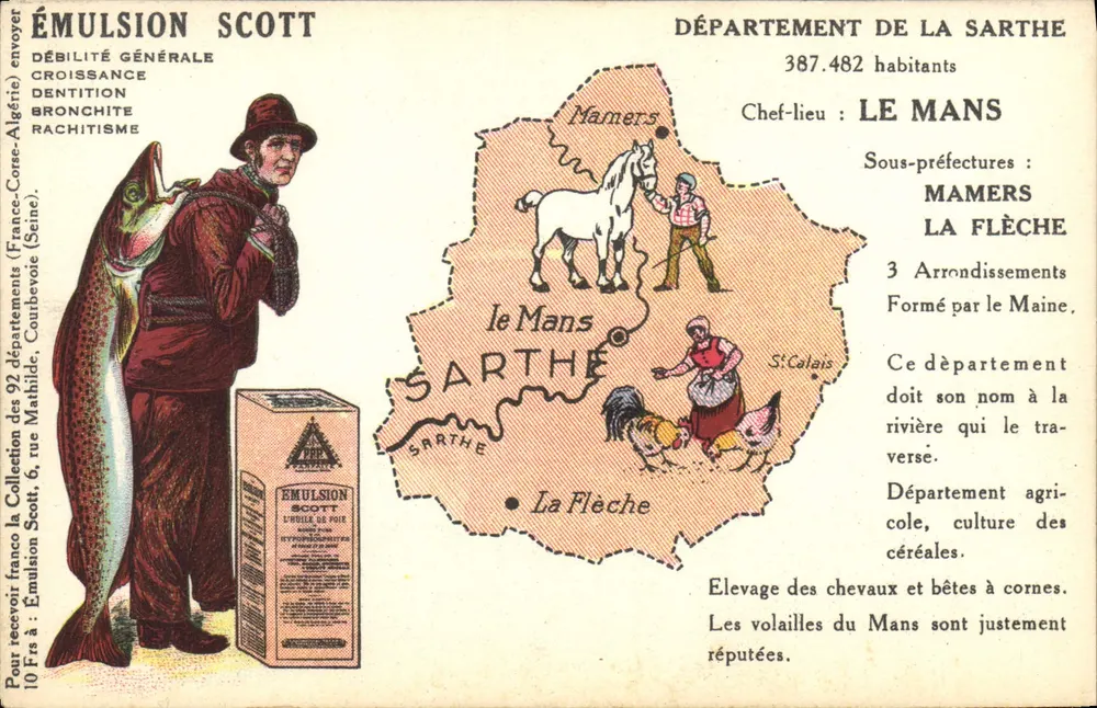 Departement der Sarthe — Werbekarte für Scott Emulsion — Verlag: Scott Collection - Vorderseite