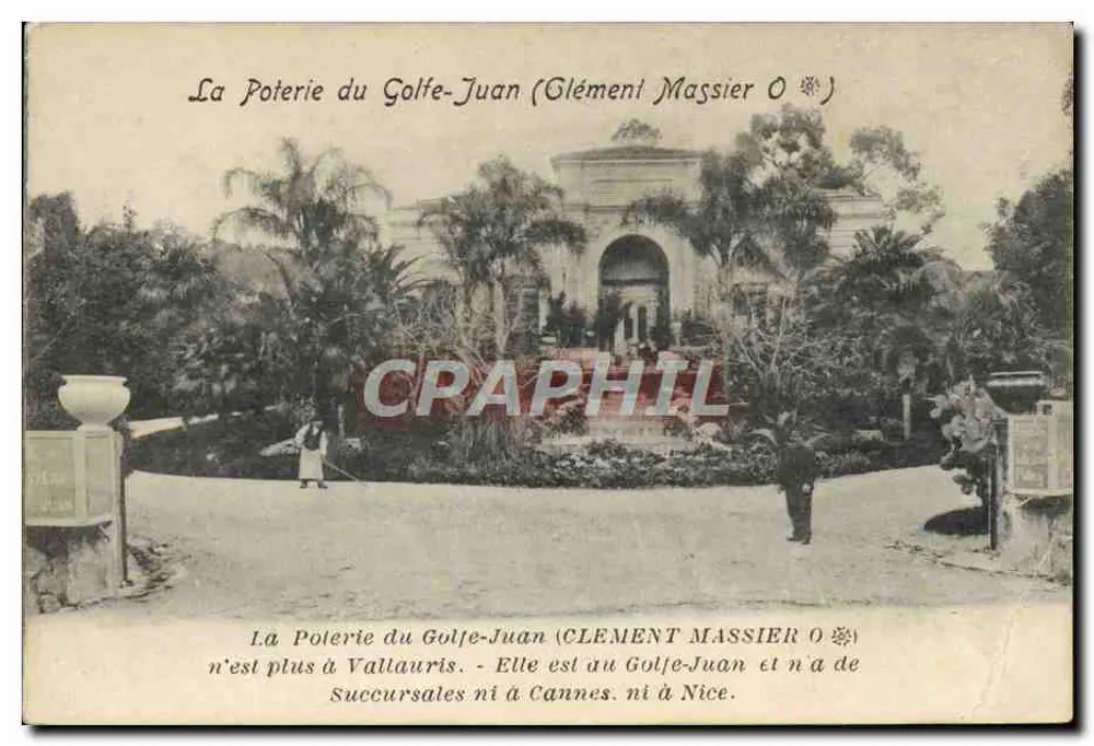La Poterie du Golfe-Juan — monumentale Eingangstür mit Palmen — Verlag CLEMENT MASSIER O - Vorderseite