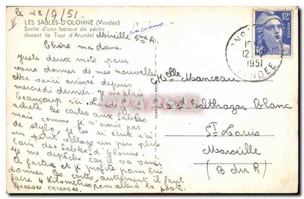 Les Sables-d'Olonne — Blick auf ein Fischerboot, das vor der Arundel-Turm verlässt — Verlag Cimm - Rückseite