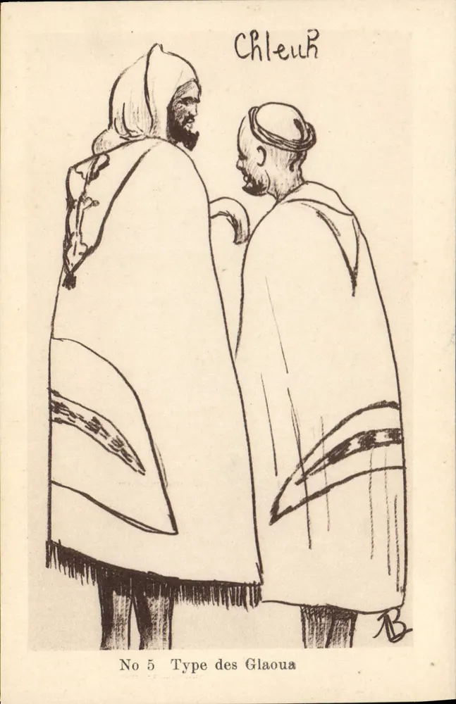 Dois homens em traje de Glaoua — ChleuR — Tipo dos Glaoua, No 5 — croquis Marocains, Paris - Frente