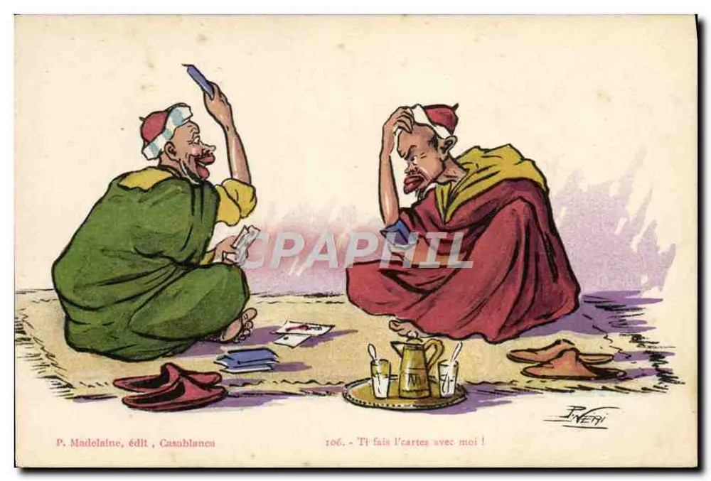 Zwei Männer spielen Karten — P. Madelaine, Verlag Casublanca, Nr. 106 - Vorderseite