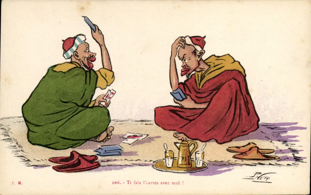 Zwei Männer, die Karten spielen — P. M. — n° 106 — Zeichnung von P. Neri - Vorderseite