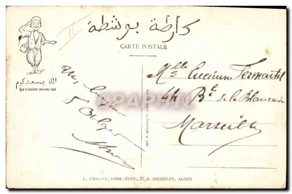 Die Kunden des Maure-Cafés — Karikatur — L. Chagny, Dess.-Édit., 27, R. Michelet, Alger - Rückseite