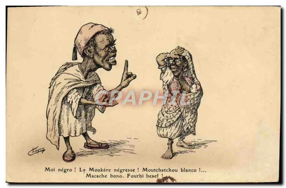Caricature de deux personnages — scène de dialogue — éditeur IMPR. MONTEAUT-DEGUILLON - Vorderseite
