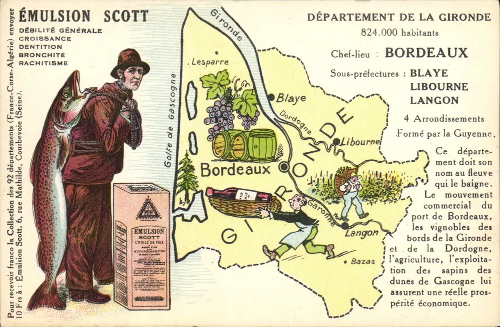 Departement der Gironde — geografische und wirtschaftliche Karte — Scott Emulsion - Vorderseite
