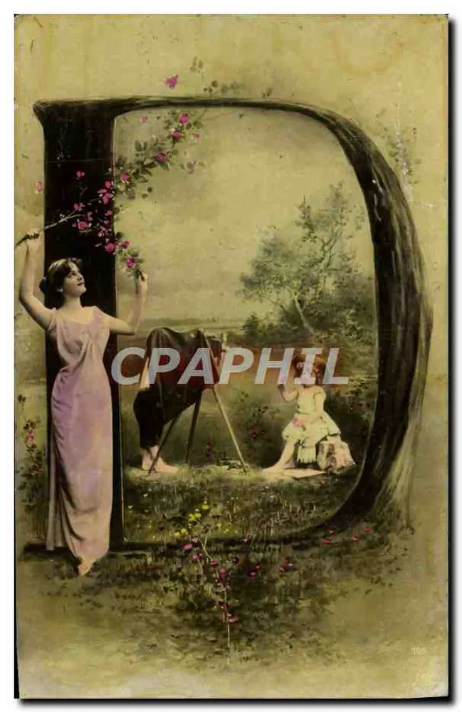 Frau und Kind in einem dekorativen Rahmen — Garten-Szene — Verlag 'T- Photo' (Nr. 105) - Vorderseite