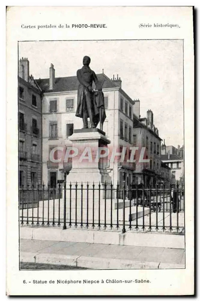 Statue von Nicéphore Niepce in Châlon-sur-Saône — Historische Serie — Ansichtskarten der PHOTO-REVUE, Nr. 6 - Vorderseite