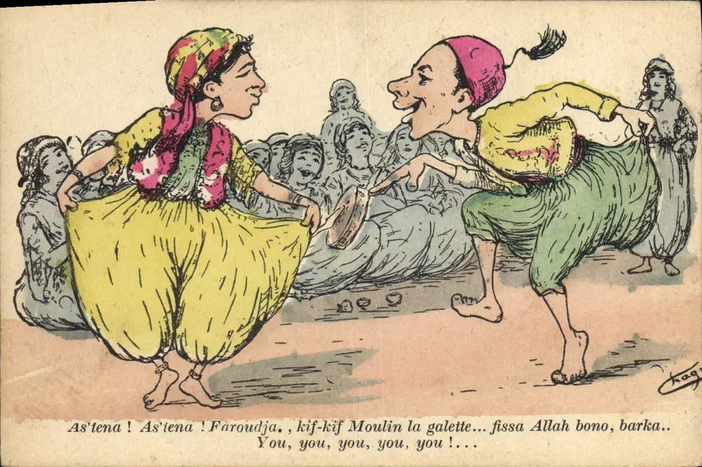 Orientalische Tänzer in Karikatur — Verlag L. Chagny, Algier, Nr. IV - Vorderseite