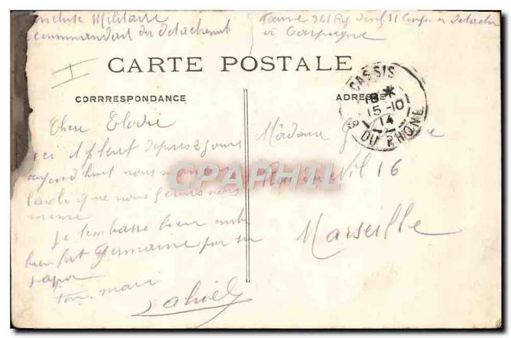 Soldados do 361º Regimento de Infantaria — Campo de Cassis — Editor não identificado - Verso