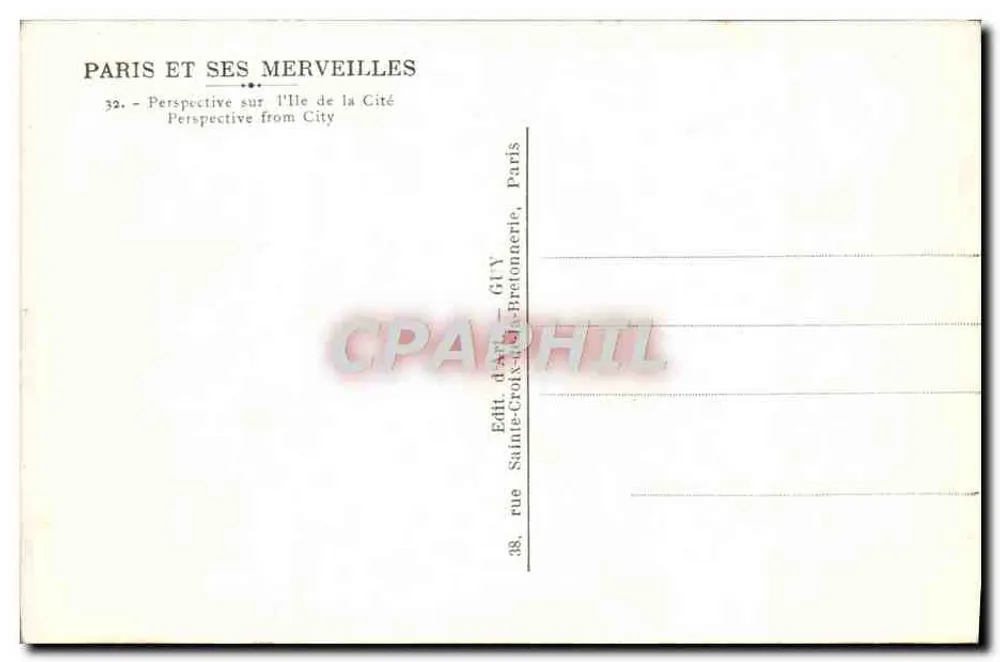 Paris und seine Wunder — Ansicht der Île de la Cité — Verlag: GUY, rue Sainte-Croix-de-Bretonnerie, Paris - Rückseite
