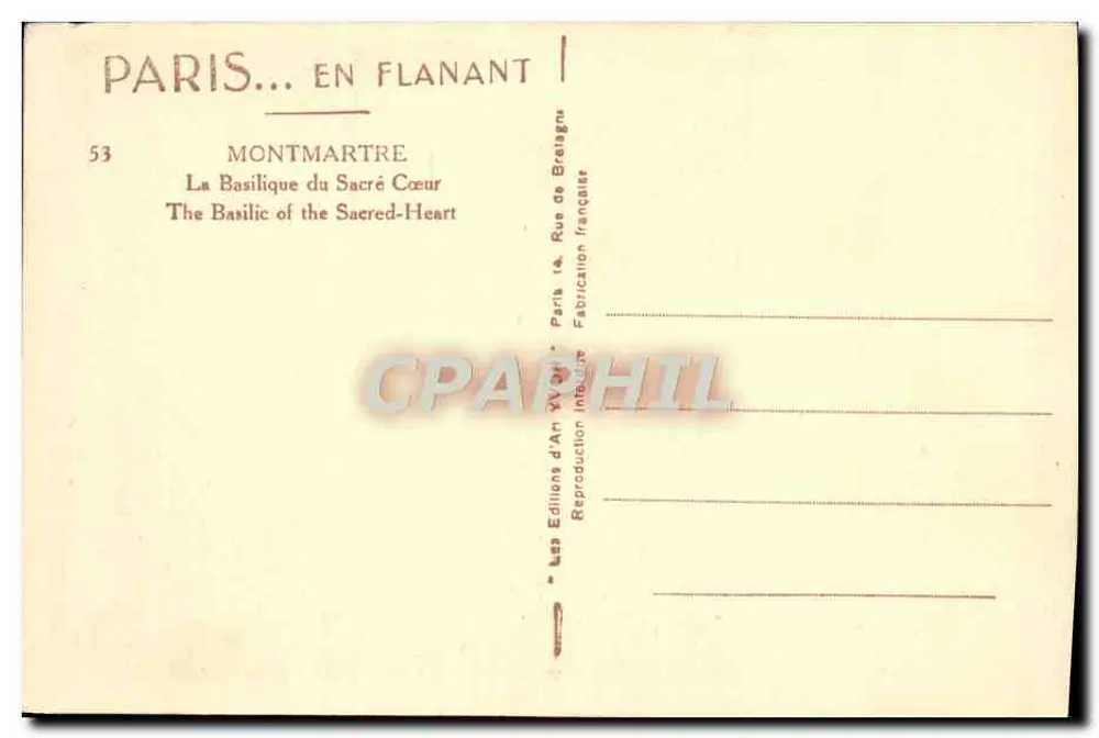 Montmartre — Die Basilika des Heiligen Herzens — Les Éditions d'Anjou, Nr. 53 - Rückseite
