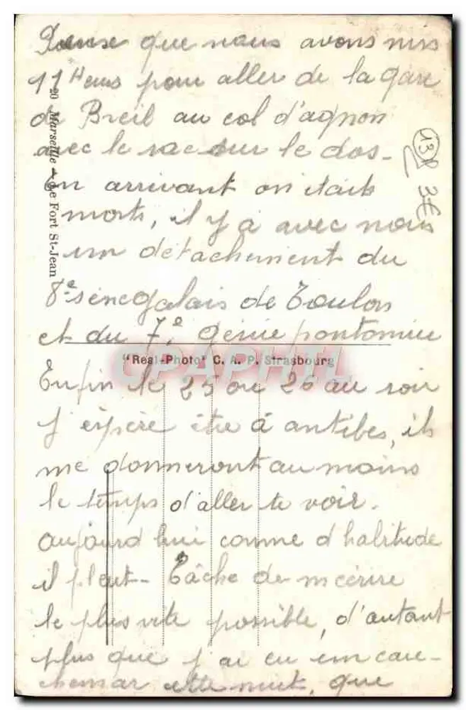 Forte de Saint-Jean — Marselha — editor C.A.A. n° 138 - Verso