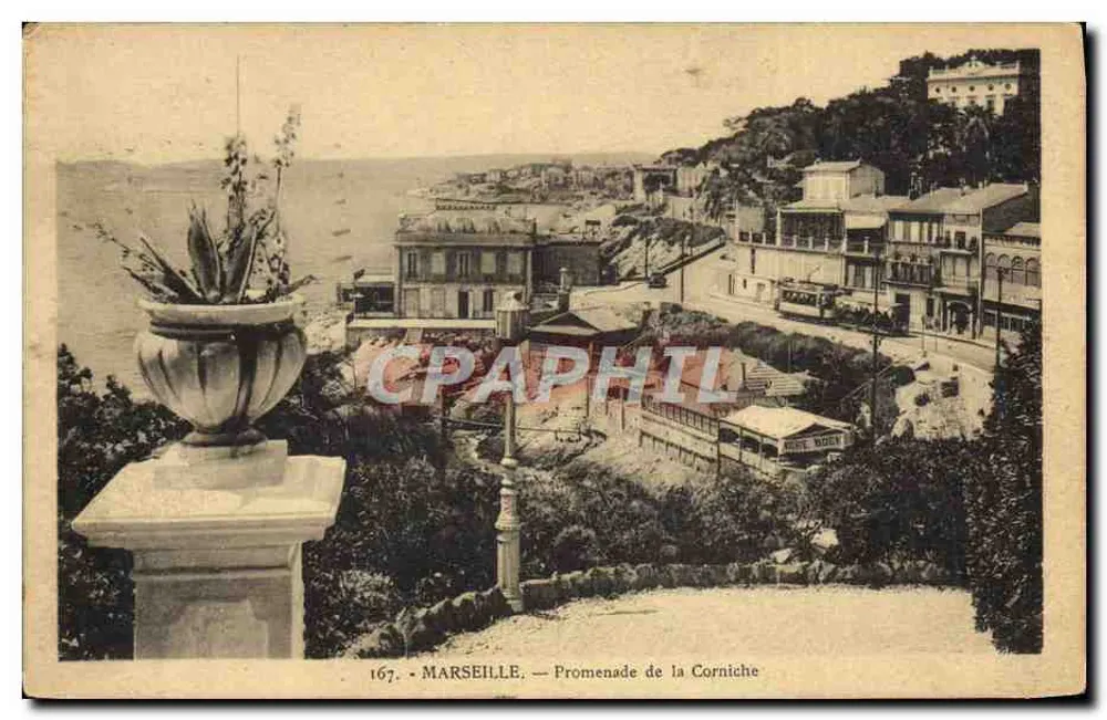 Marseille — Promenade da Corniche — Edição La Cigogne, n° 167 - Frente
