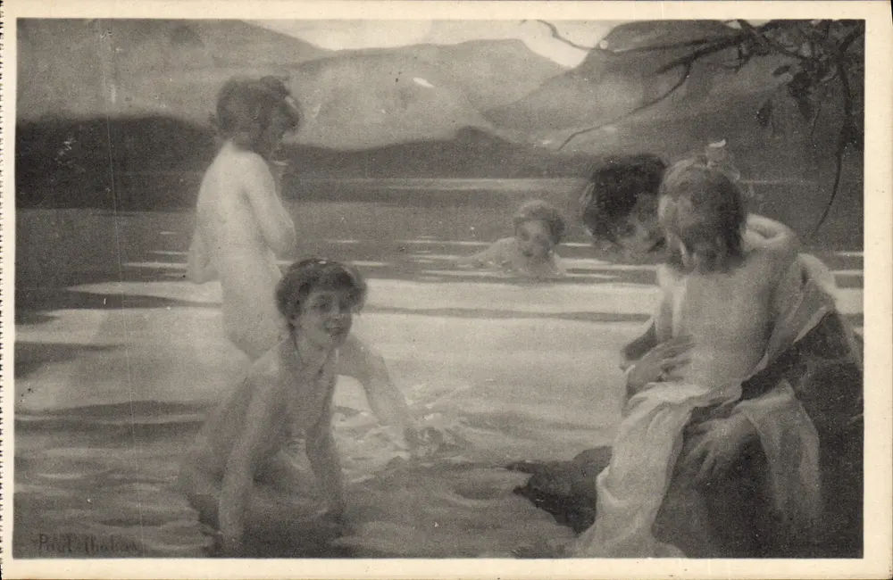 Frauen und Kinder in einem See — Illustration von Paul Pithathian — veröffentlicht von Paul Chabas, Paris - Vorderseite