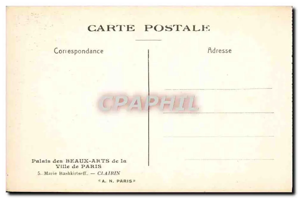Marie Bashkirtseff — Portrait — Verlag A. N. Paris, n°5 - Rückseite