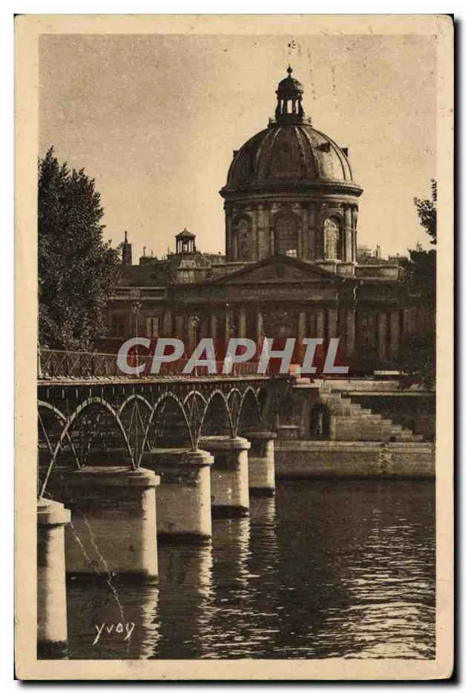 L'Institut de France — Vista del edificio con puente sobre el río Sena — Edición d'Art Yvon, París - Anverso