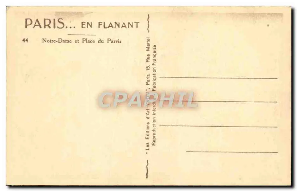 Notre-Dame de Paris — Fachada — Éditions d'Art 'Paris... en Flanant' n°44 - Verso