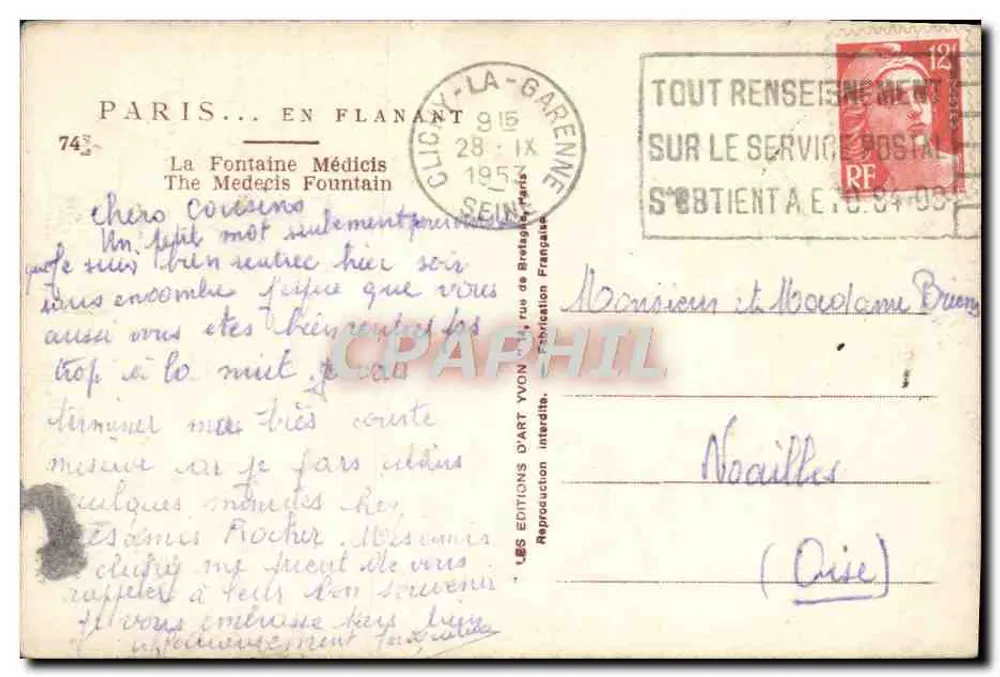A Fontaine Médicis — Paris — Éditions d'Art Yvon - Verso