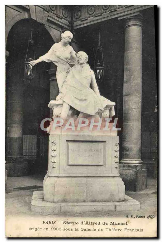 Paris — Statue von Alfred de Musset — errichtet 1906 unter der Galerie des Französischen Theaters - Vorderseite