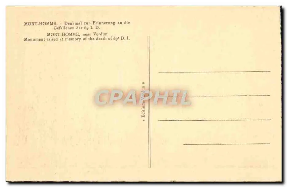 Mort-Homme, nahe Verdun — Denkmal für die Toten der 69. Infanteriedivision — Edition Verdun - Rückseite