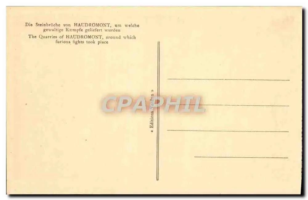 Las Canteras de HAUDROMONT — alrededor de las cuales tuvieron lugar encarnizados combates — Ediciones Verden - Reverso