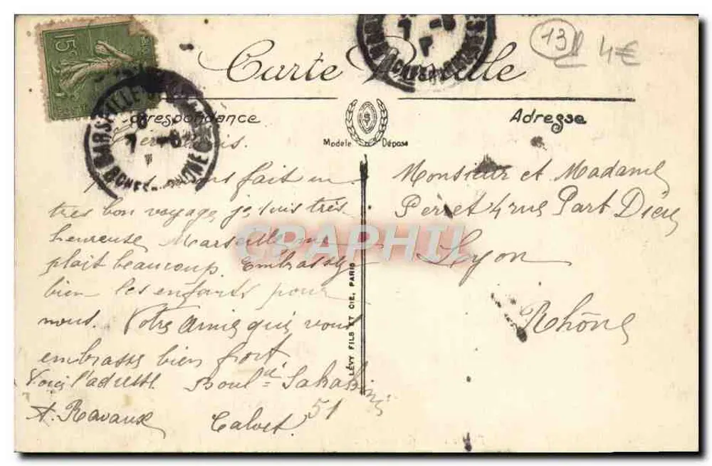 Marsella — La entrada de la Cannebière — LL. N° 5 - Reverso