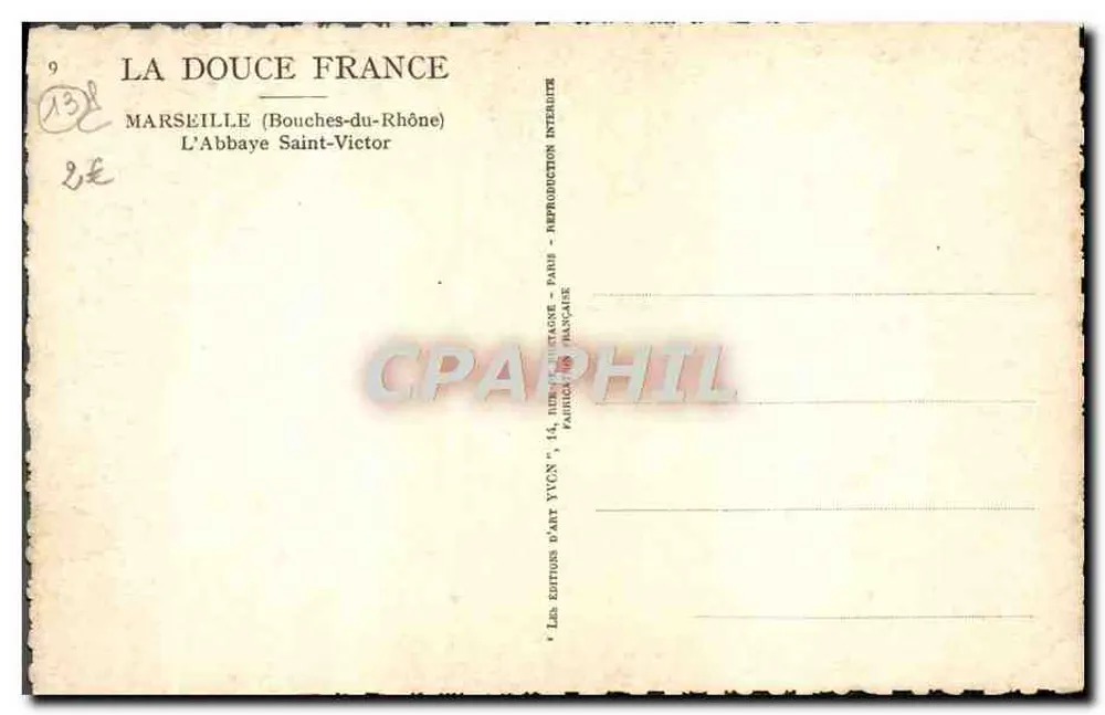 A Abadia de Saint-Victor — Marselha (Bouches-du-Rhône) — Les Éditions d'Art Yvcon - Verso
