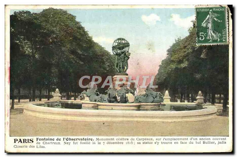 Paris - Fontaine de l'Observatoire — Monument célèbre de Carpeaux, éditeur non visible, n° de série non lisible - Frente