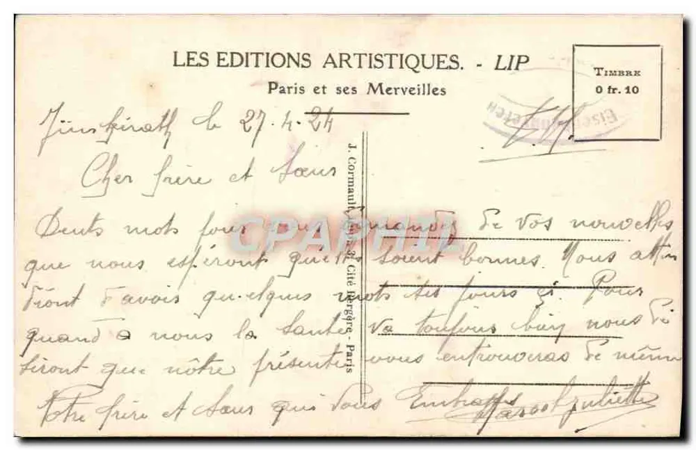 Montmartre - Grotte du Square St-Pierre, l'Étreinte — LIP, n°438 - Rückseite