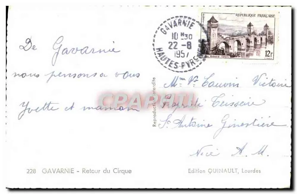 Gavarnie — Powrót do Cirque — wydawnictwo Quinault, Lourdes - Rewers