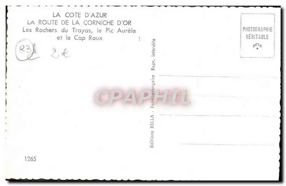 Die Felsen des Trayas und der Cap Roux — Die Straße der Goldenen Küste — Éditions Rella, n°1265 - Rückseite