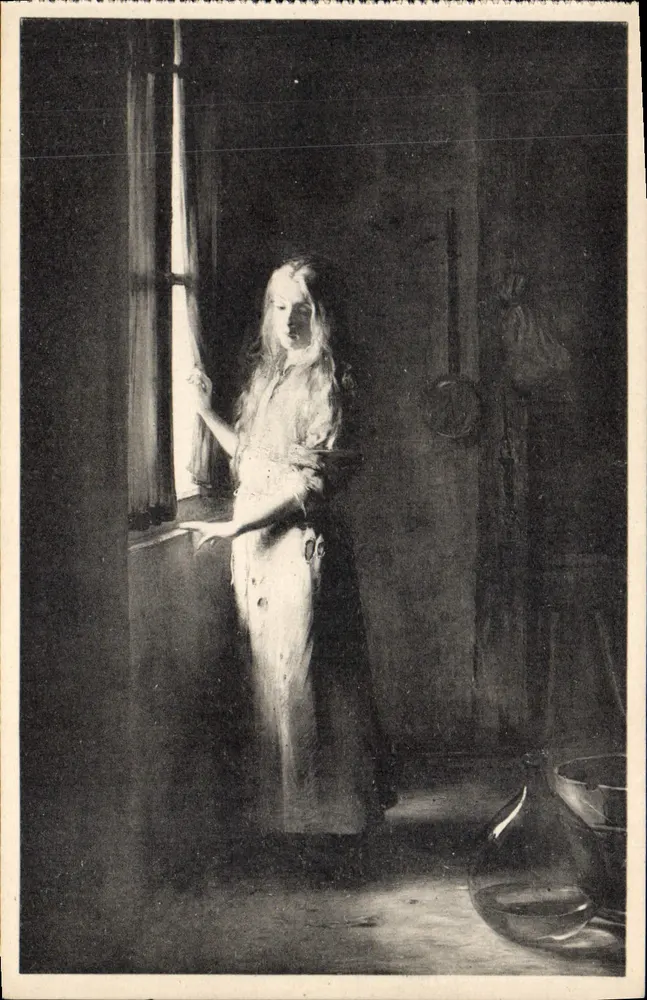Frau am Fenster — dunkles Innenraum — Palais des Beaux-Arts de la Ville de Paris, J. Bail - Vorderseite