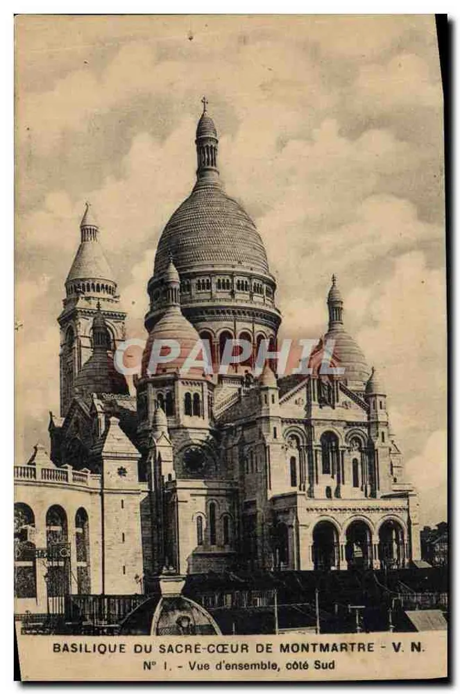 Basilika des Heiligen Herzens von Montmartre — Überblick, Südseite — Nr. I — Photo. D. A. Longuet, Paris - Vorderseite
