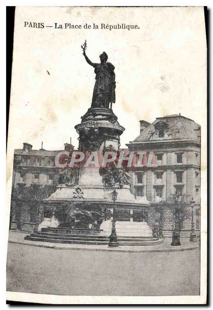 PARIS — La Place de la République. — Monument de la République, éditeur IMPRIMÉ SUR LA CARTE. - Frente