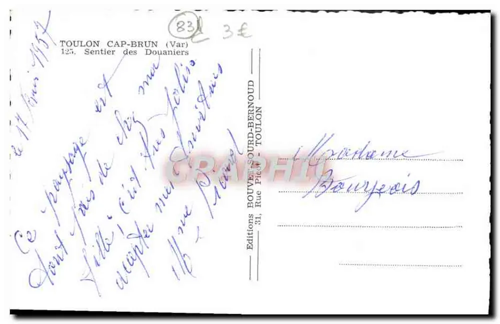 Toulon - Cap-Brun — Caminho dos Alfandegários — Edições Bouvier-Sourd-Bernoud - Verso