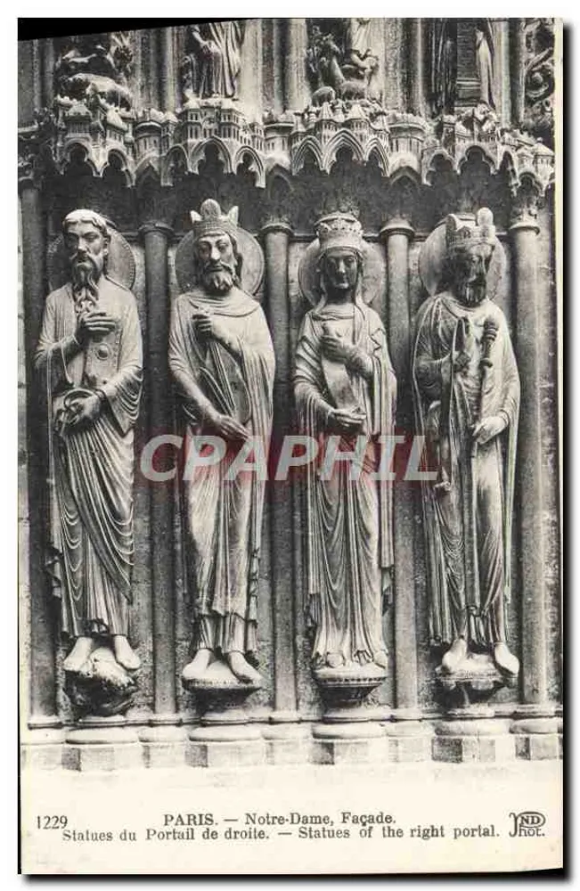 PARIS — Notre-Dame, Fassade — Statuen des rechten Portal — Neurdein Frères, C3 - Vorderseite