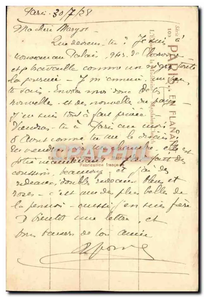 Église Sainte-Magdeleine — façade néoclassique avec colonnade — éditeur Paris - En Flanana, n° 103 - Verso