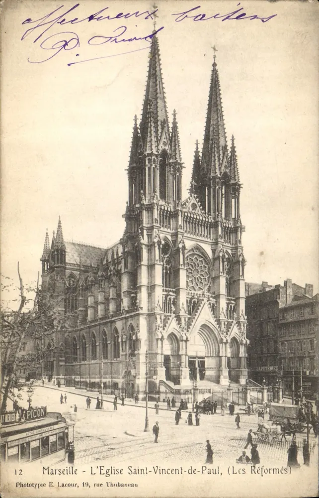 Marseille - Die Kirche Saint-Vincent-de-Paul (Die Reformierte) — Phototypie E. Lacour, 19, rue Thubaneau - Vorderseite