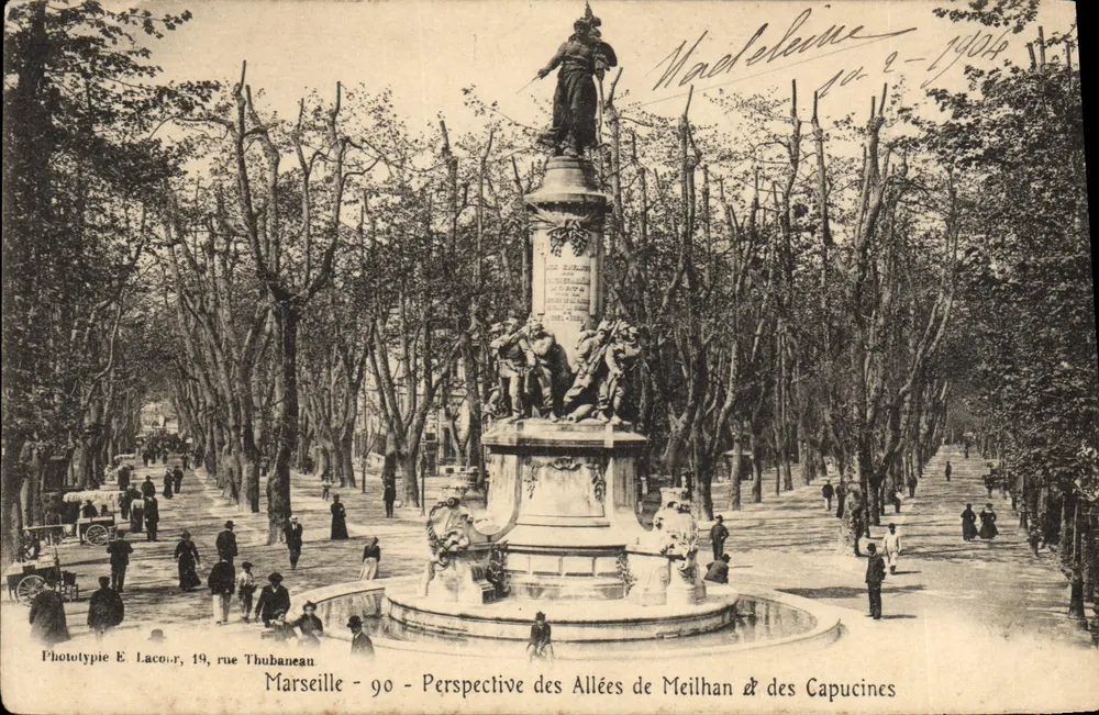 Marseille - Perspektive der Allées de Meilhan & des Capucines — Phototypie E. Lacour, 19, rue Thubaneau — n°90 - Vorderseite