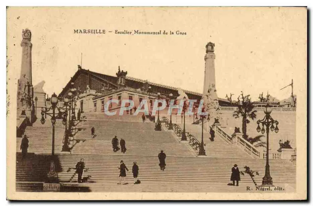Marseille — Monumentale Treppe der Station — R. Négrel, Verlag - Vorderseite